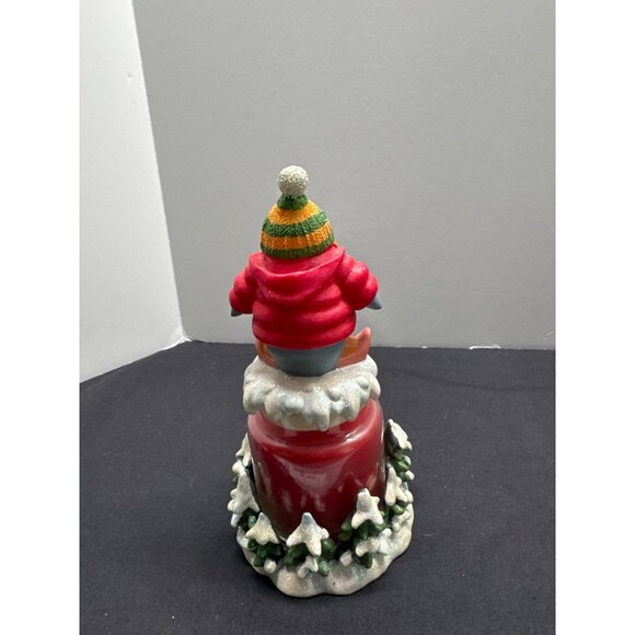 Penguin Figurine Winter Candle Holder With Red Jar & Snowy Evergreen Base - Picture 4 of 8